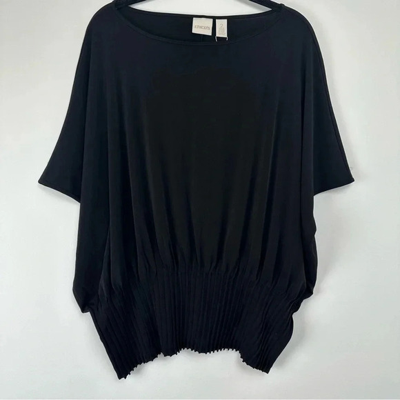 Chico's Tops - Chicos Women’s Knit Kit Pintuck Topper Size 2/12 Black Pleated Batwing Sleeve